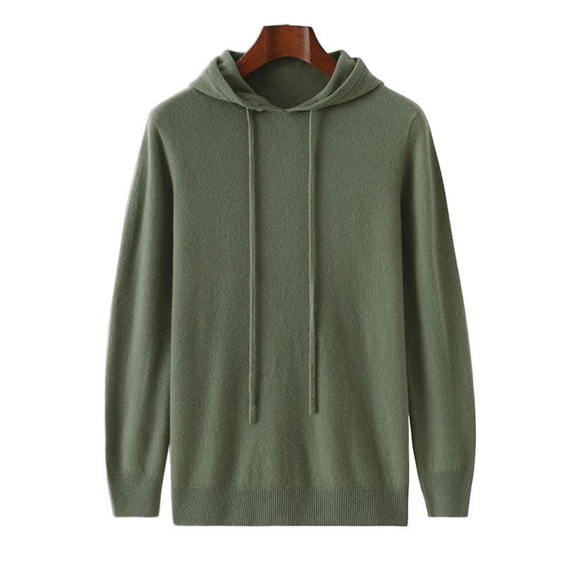 Knitwear custom OEM ODM Classical cashmere blend sweater casual hoodie pullover solid color hooded knitted men sweater