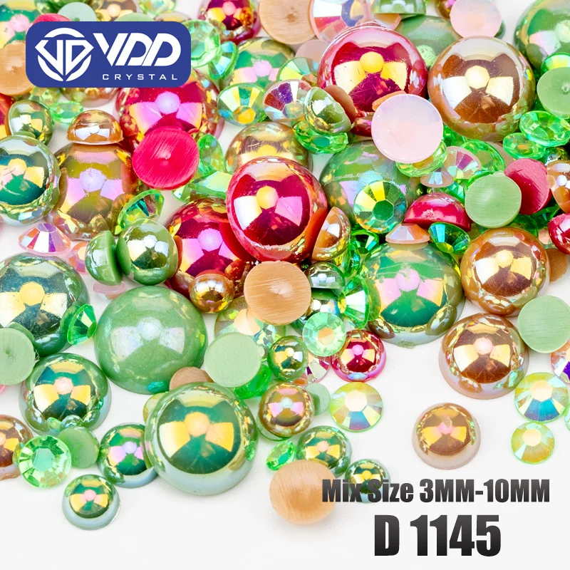 VDD D1145  30g  Wholesale Mix Size ABS Half Round Pearls Flatback Beads Color Resin Rhinestone Crafts Nail Art DIY Decoration
