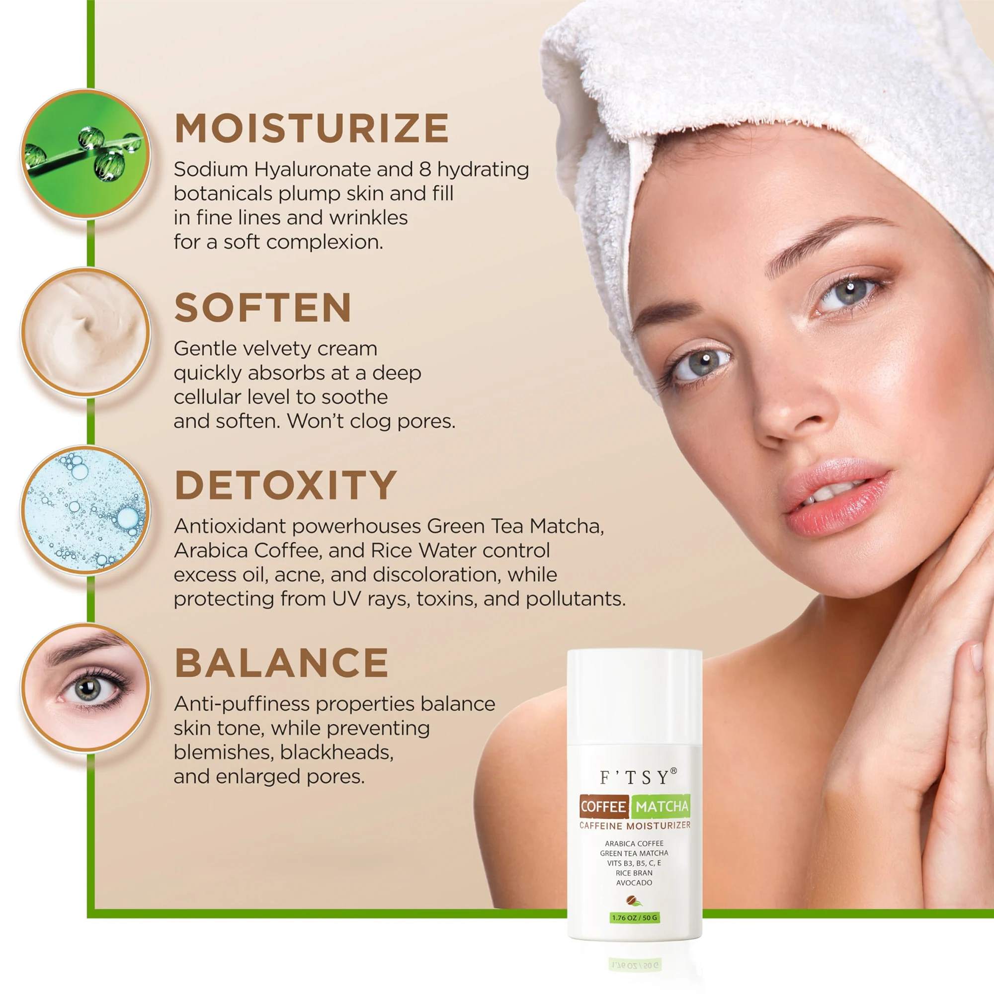 Organic Matcha Face Cream Moisturizer Skincare Green Tea Facial Cream For Women And Girls Face care