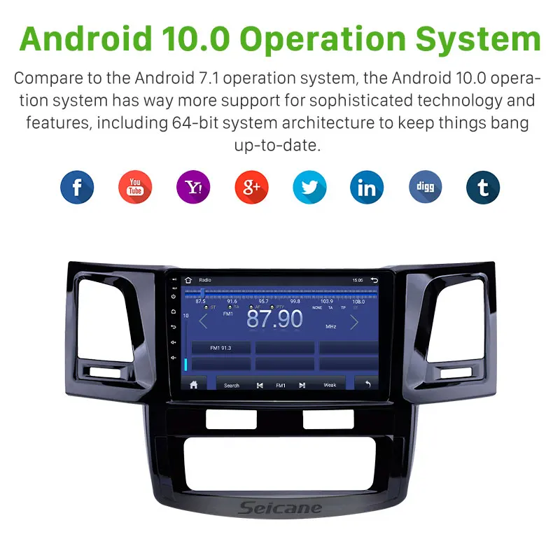 9 Inch Android 11.0 Car GPS Radio Navigation System for 2008-2014 Toyota Fortuner Hilux Head Unit Support Rearview Camera