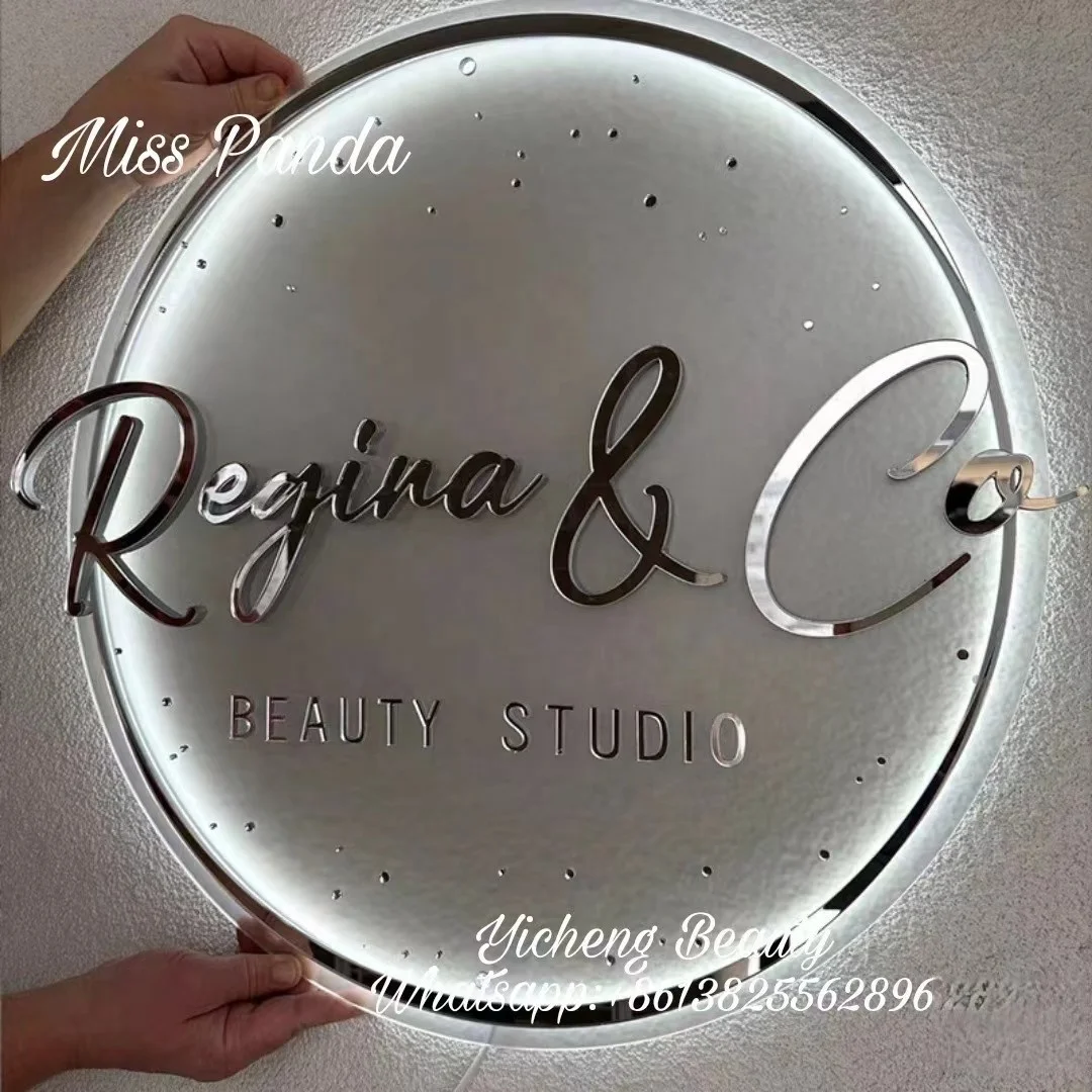 Acrylic mirror gold Sign Salon business sign customized logo Wall 3d Business name sign