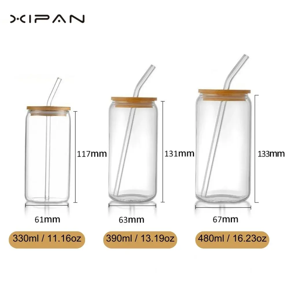 DIY 16oz Cups Blank Sublimation Tumblers Can Shaped Beer Glass with Bamboo Lid and Straw Colored Frosted Glasses
