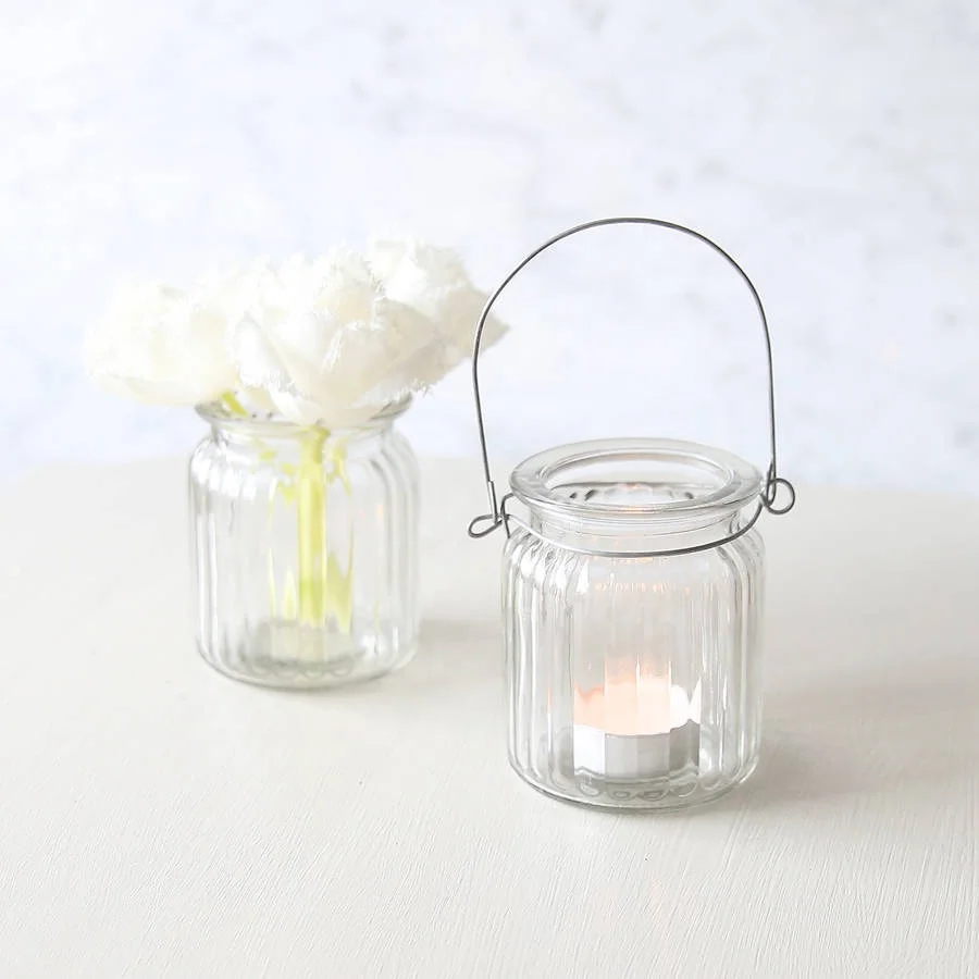 Ribbed Glass Lantern Or Vase Hanging Glass Posy Vase