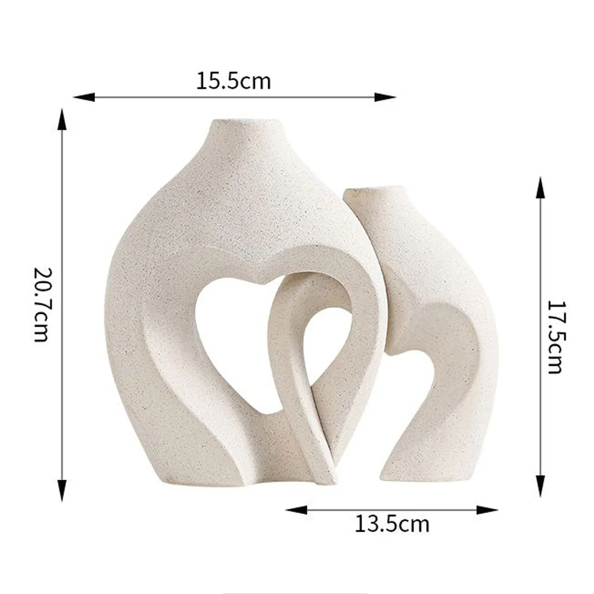 White Heart Shape Ceramic Vase Set of 2 Nordic Modern Boho ins Style Decorative Ceramic Aesthetic Flower Vase for Home Decor