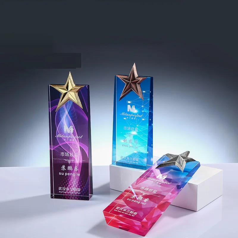 Honor of Crystal Customized Personalized Color Printing Glass Trophy Champion Award