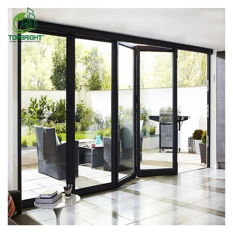 Exterior metal fold glass door screen outdoor impact bifold doors aluminium patio folding door