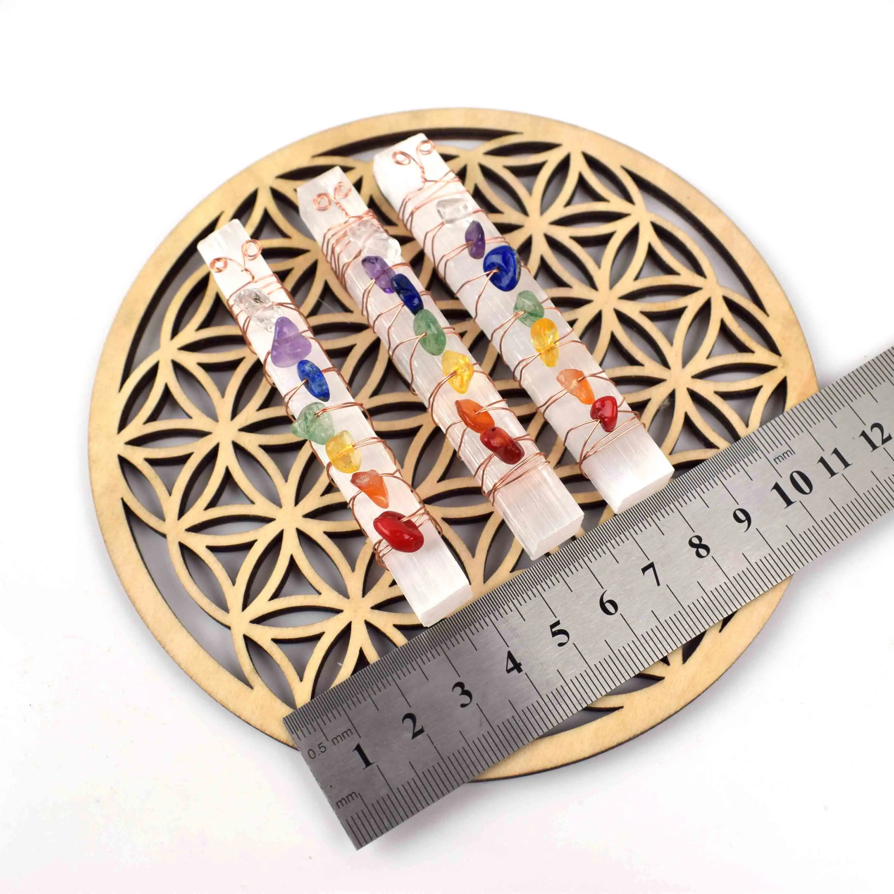 Raw Gemstone Polished 7 Chakras Selenite Wand Crystal Sticks for Sale Wholesale Bulk Natural Home Decoration Love Crystal Image