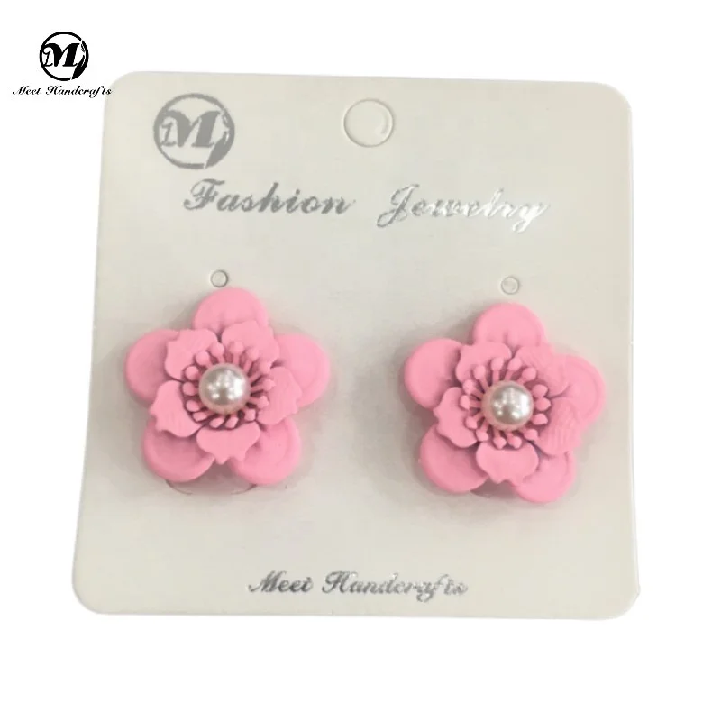 New Fashion Flowers Petal Pearl Clip Earrings Summer Colorful Flowers Earrings for Women