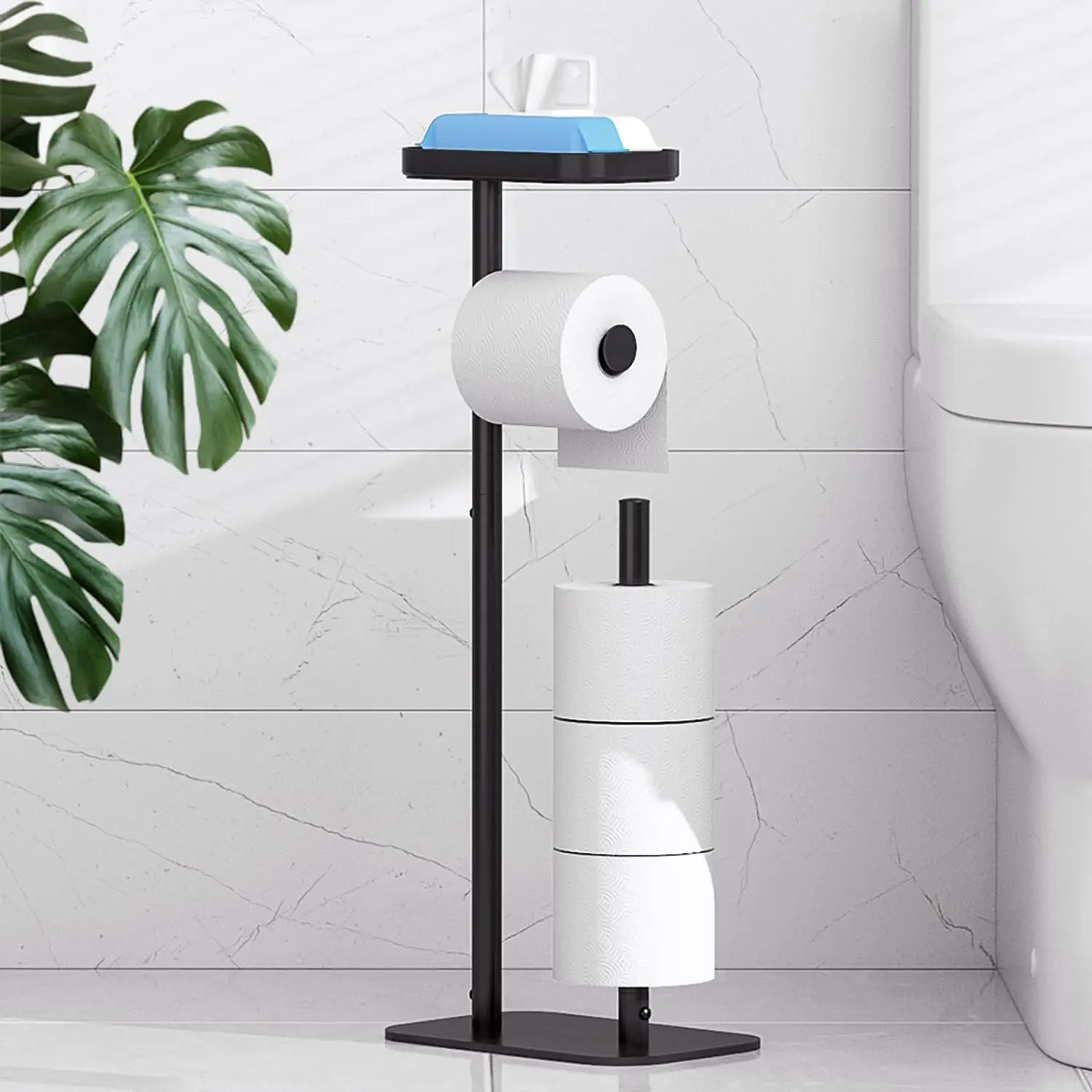 Kitsure Toilet Paper Holder Free Standing - Multifunctional & Rustless Toilet Paper Holder Stand for 4 Rolls