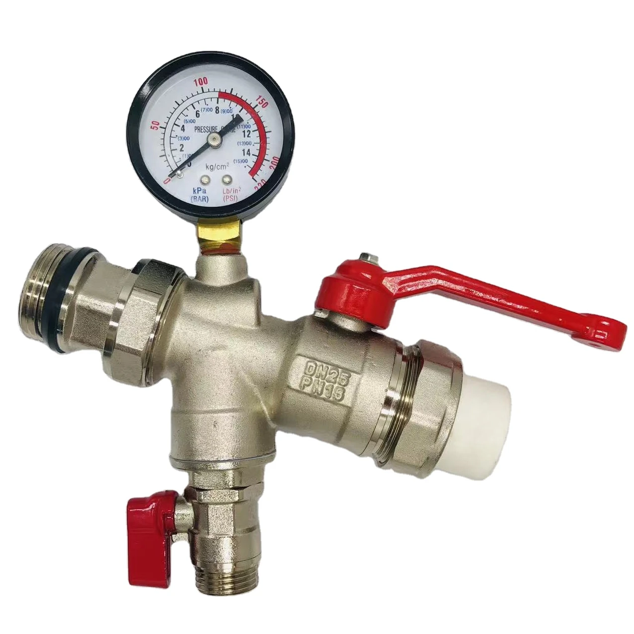 New Design PPR pipe union nickel plated  brass filter  ball valve with table for heating water manifold