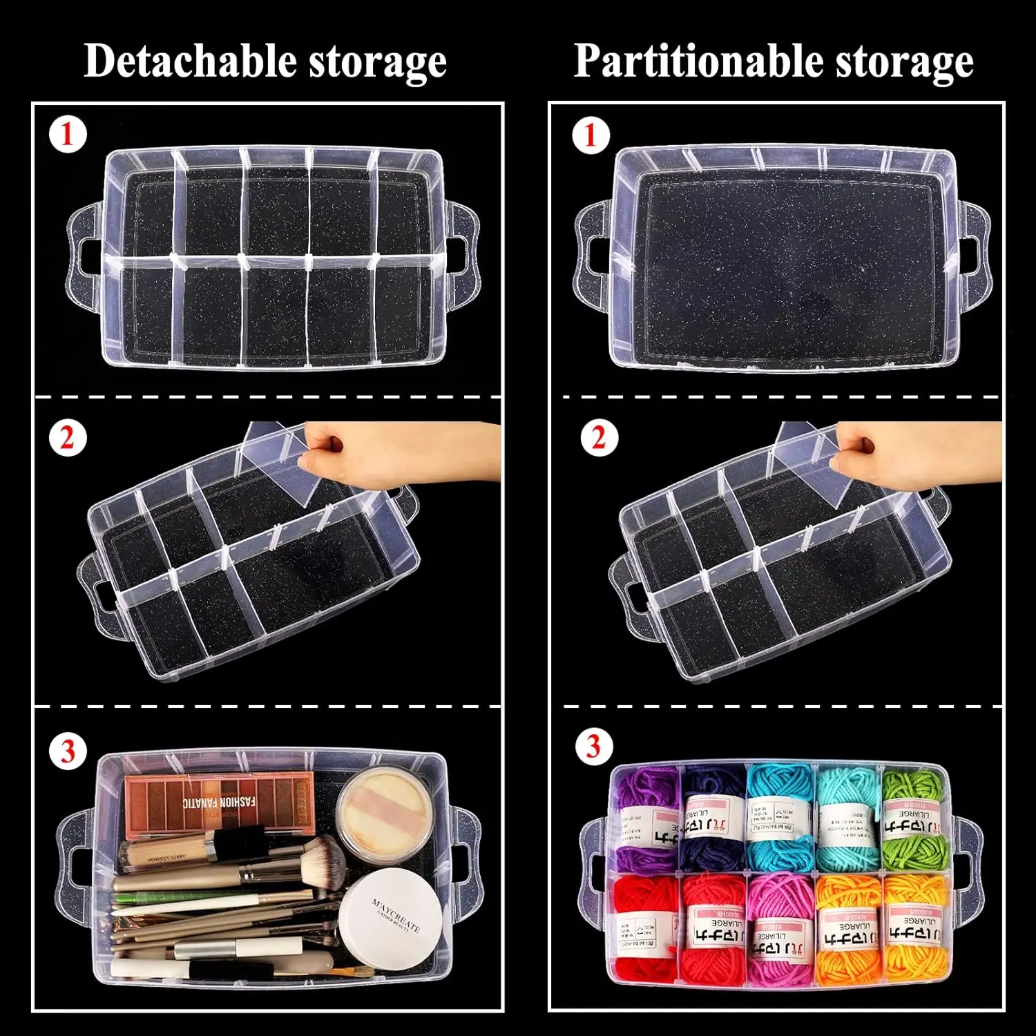 3 Layers Transparent Plastic Toys Storage Box With 30 Removable Plastic Storage Case Organizer Box