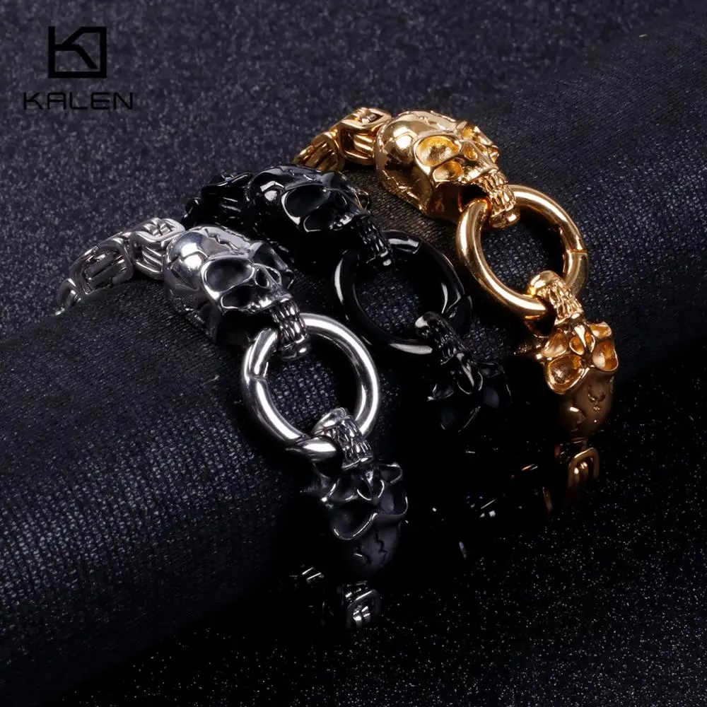 KALEN Stainless Steel Silver Skeleton Charm Bracelets For Men