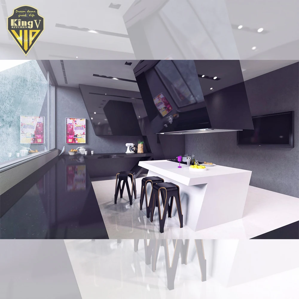 modern luxury white PET and HPL modern high gloss acrylic designs kitchen cabinet sets made in china KINGV