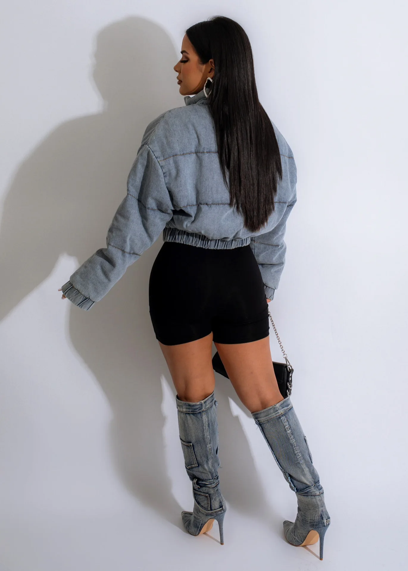 Liu Ming Wholesale Autumn Winter 2024 New Arrivals Sexy Elegant Women Stylish Pocket Denim Padded Jacket Casual Puffer Coat