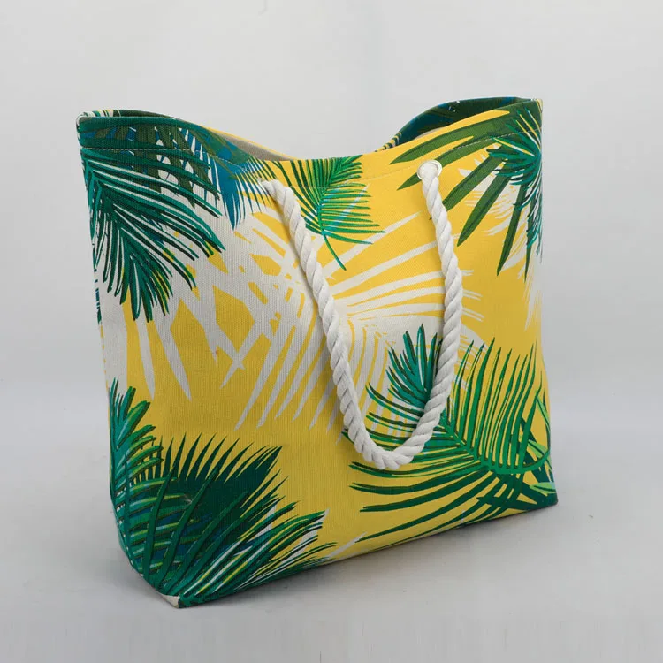 Hot Sale EVA Beach Tote Bag 3D Digital Printing Leaf Pattern Polyester Tote Bag Summer Beach Bag With Cotton Rope Handles