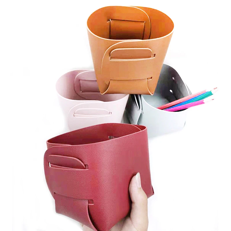 p015 Colorful PU Leather Office Tray Box Desktop Make Up Tray For Cosmetic Flower Storage Basket Organizer