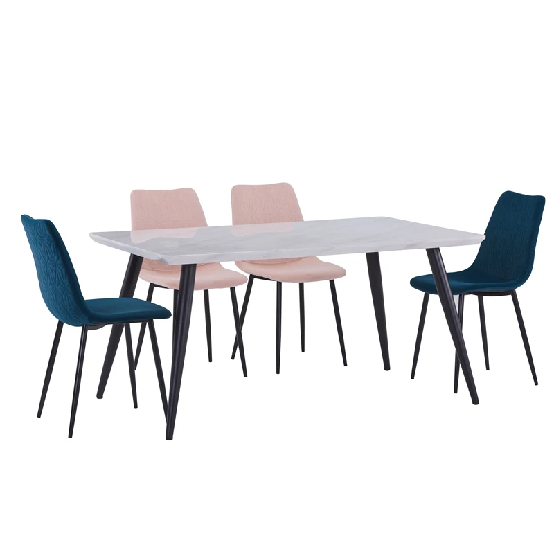 2023 New Rectangular White MDF Top black powder coated legs Dining Table Set