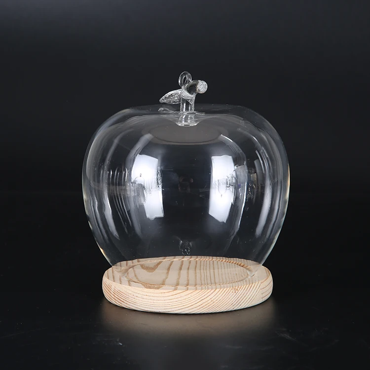 Manufacturer Factory Wholesale Apple Decorative Bell Display Cloche Transparent Clear Glass Dome