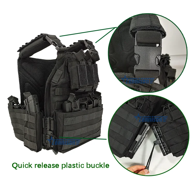 Outdoor Woodland Black Tactical Vest Quick Release Combat Plate Carrier Vest