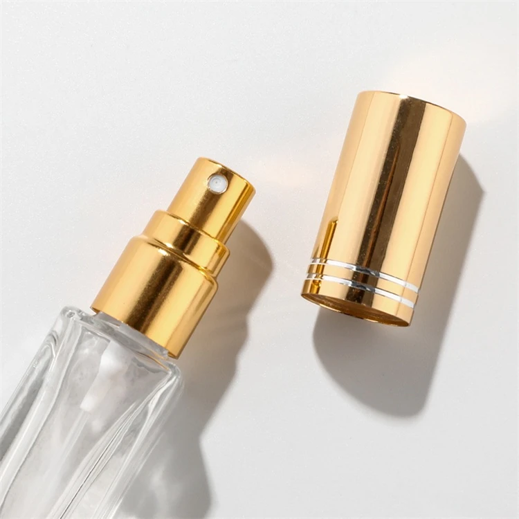 Stock 5ml 10ml 20ml 30ml clear empty square atomizer with pump spray lid perfume bottle gold black silver sprayfor sample