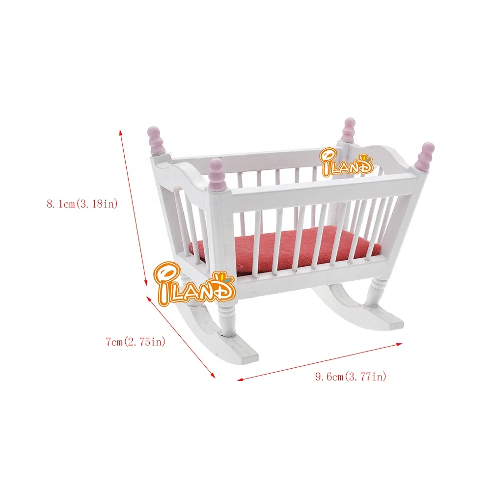 ILAND 1/12 Scale Dollhouse Furniture Miniature Accessories Baby Crib Nursery Doll House Bed Closet Rocking Chair Hobbyhorse