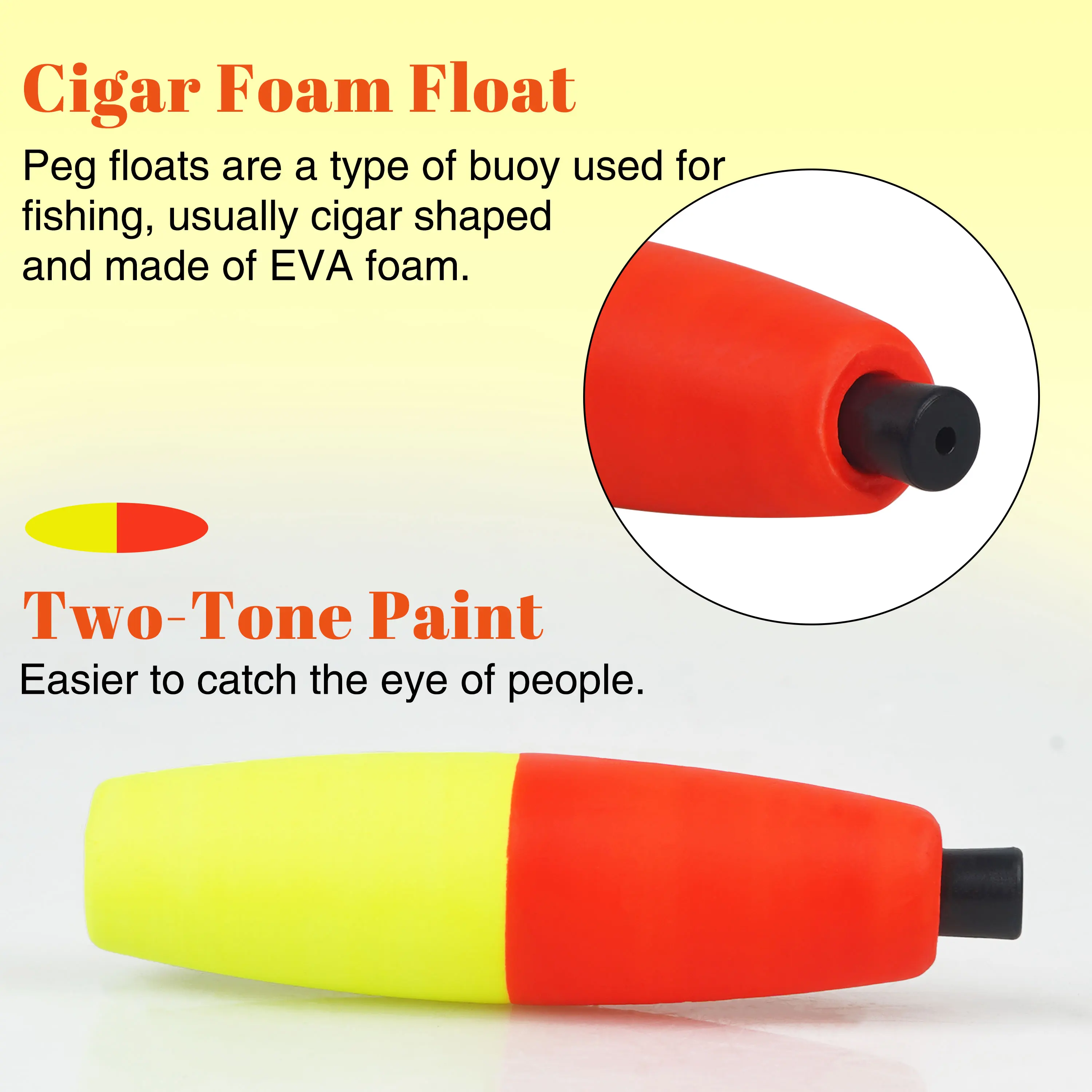 10PCS Fishing Peg Floats Foam Cigar Float Slip Fishing Corks Bobbers Long Cast Fishing Float for Catfish Crappie