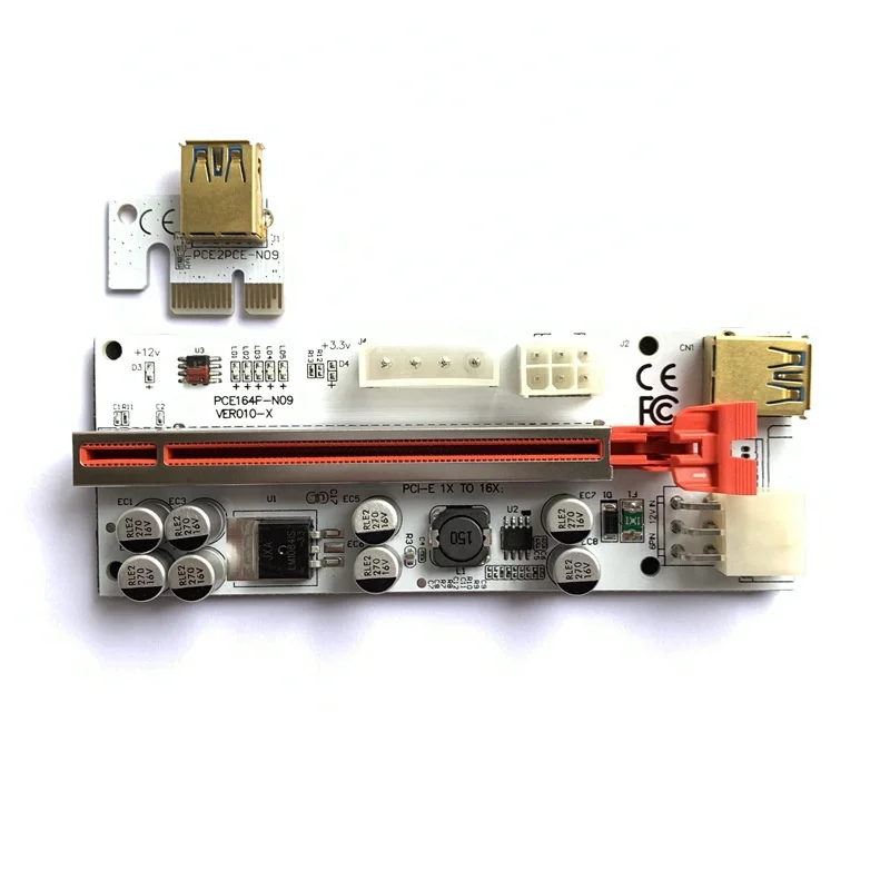 New product Ver 010 X Gpu Riser 010s Pcie Riser Card 010-X With 6 LED 8 Capacitor PCI Express 1X To 16X Extender Adapter