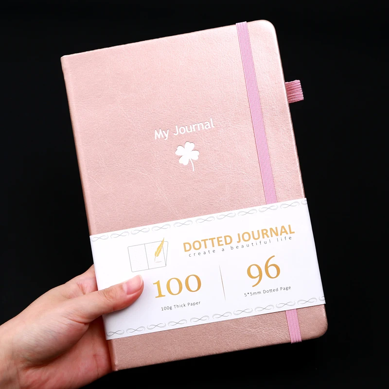 Dotted Leather Journals Notebook Personalized Hardcover Pink Notepad A5 Leather Diary Leather Cover Notebook with Elastic Band
