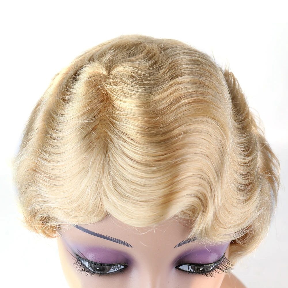 Bliss Finger Wave Wigs 613 White Golden Blonde Wig Short Pixie Cut Blonde Real Remy Human Hair Wigs for Black Women
