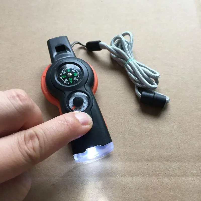 custom logo branded magnifying glass mirror flashlight gradienter compass whistle multi purpose all in one outdoor survival kit