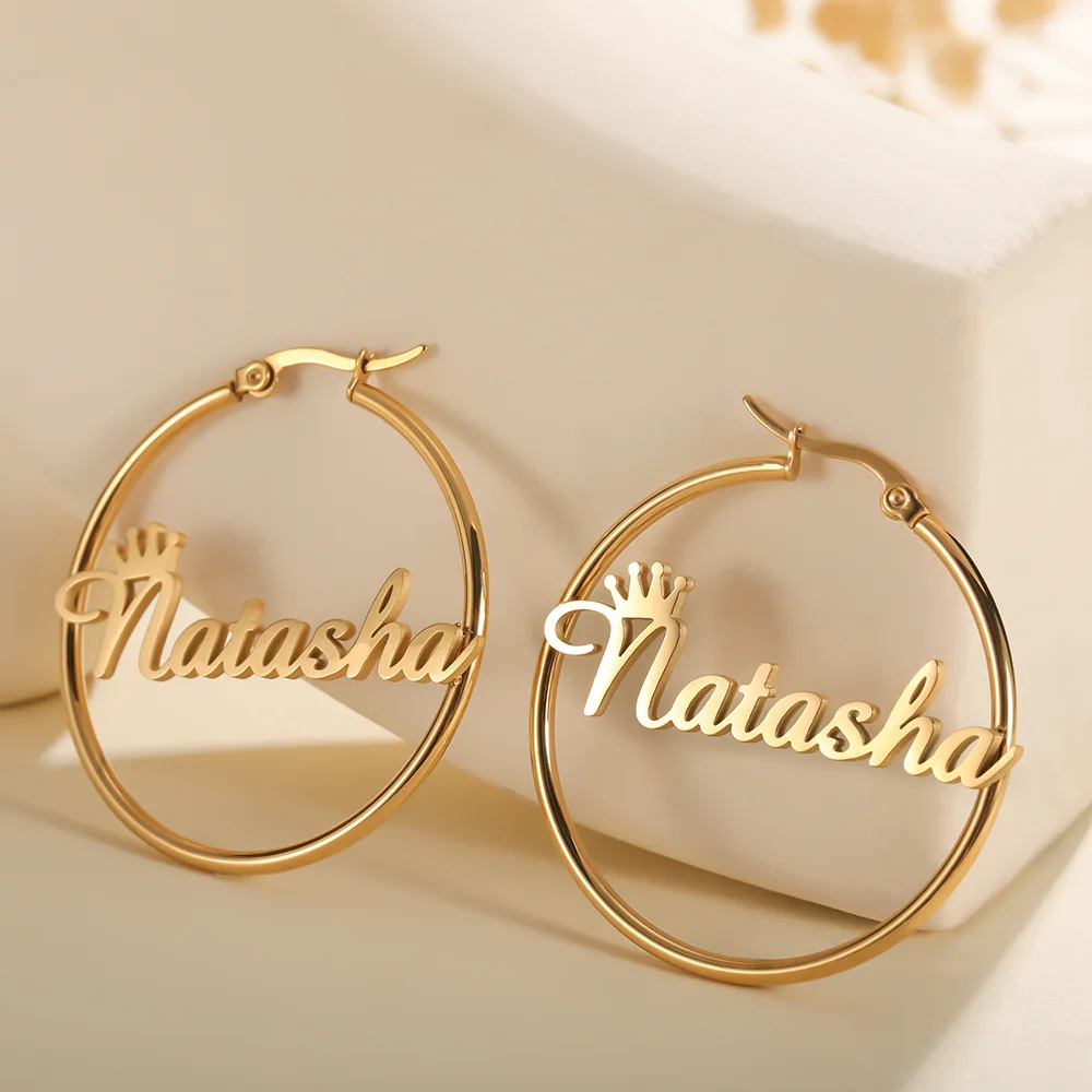 Lateefah Personalized Customized name Girl Gift Crown Stainless Steel Jewelry Custom Earrings For Baby Girl