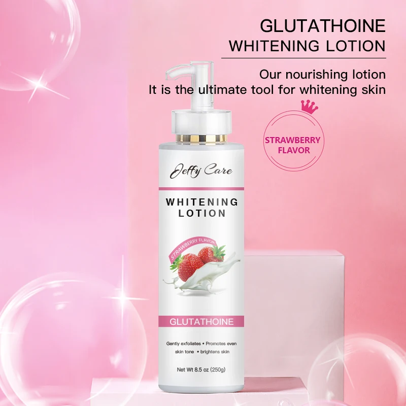 Private Label Logo Custom Brightening Cream Lightening Whitening Strawberry Flavor Glutathione and Hyaluronic Acid Body Lotion