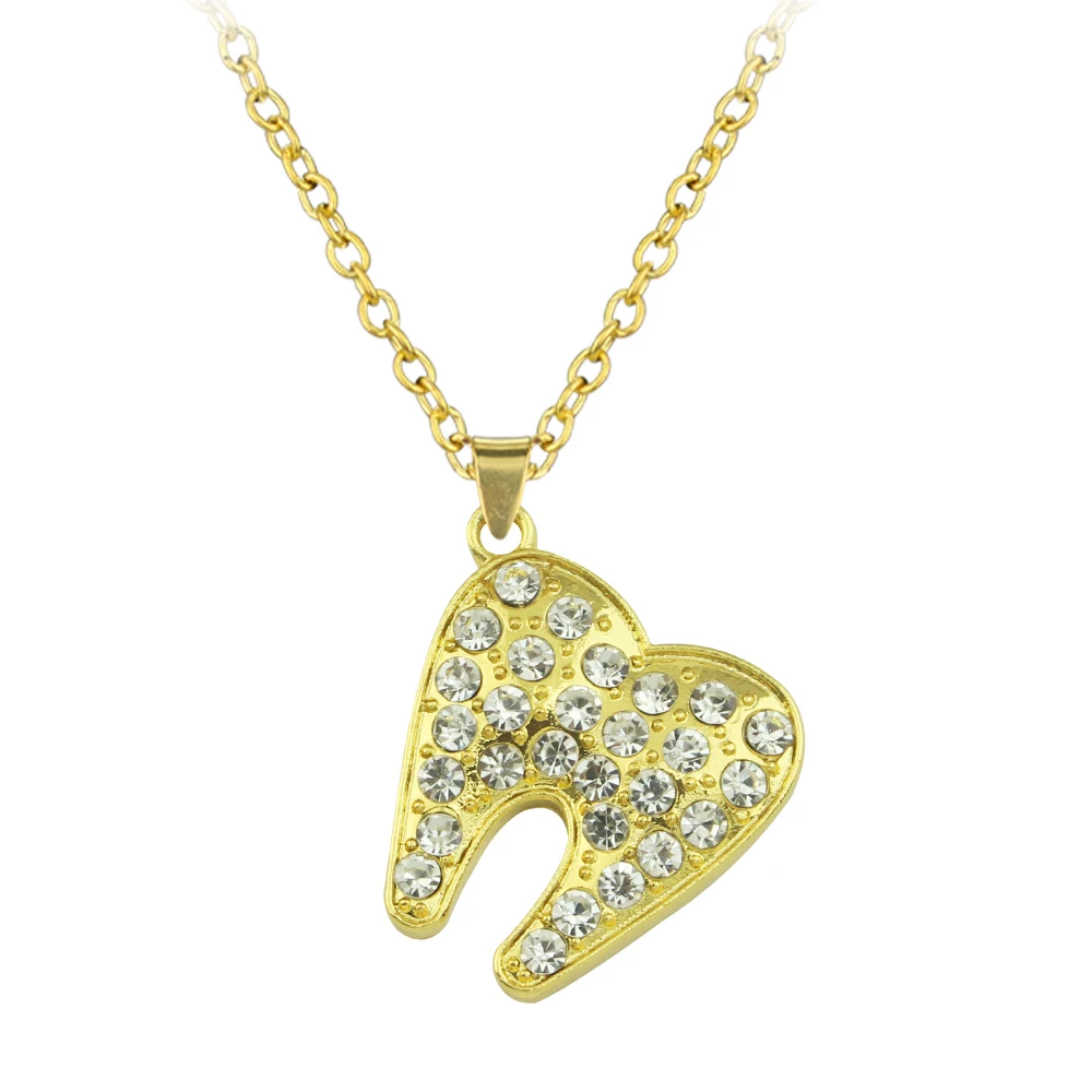 Crystals Human Tooth Pendant Dentist Necklace Silver/Gold Colors Plated Medical Jewelry Gift for Doctor/Nurse