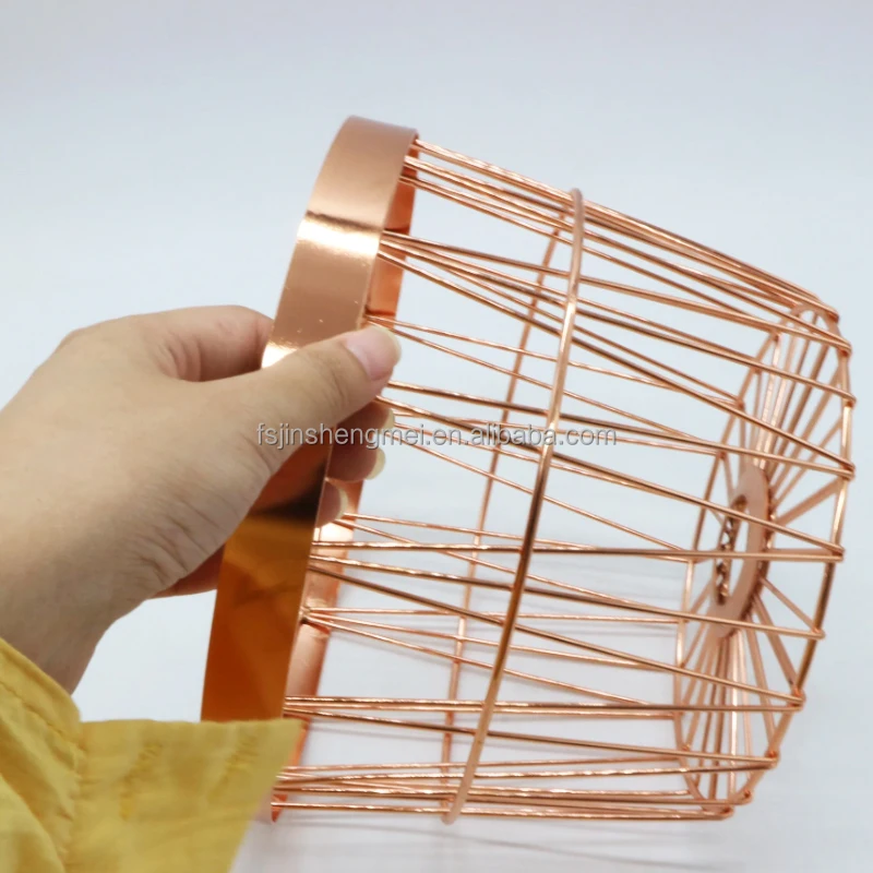 Elegant Rose Gold Plating Round Shape Wire Mesh Metal Storage Basket Pen Container Multi-Function Cosmetic Makeup Brush Holder