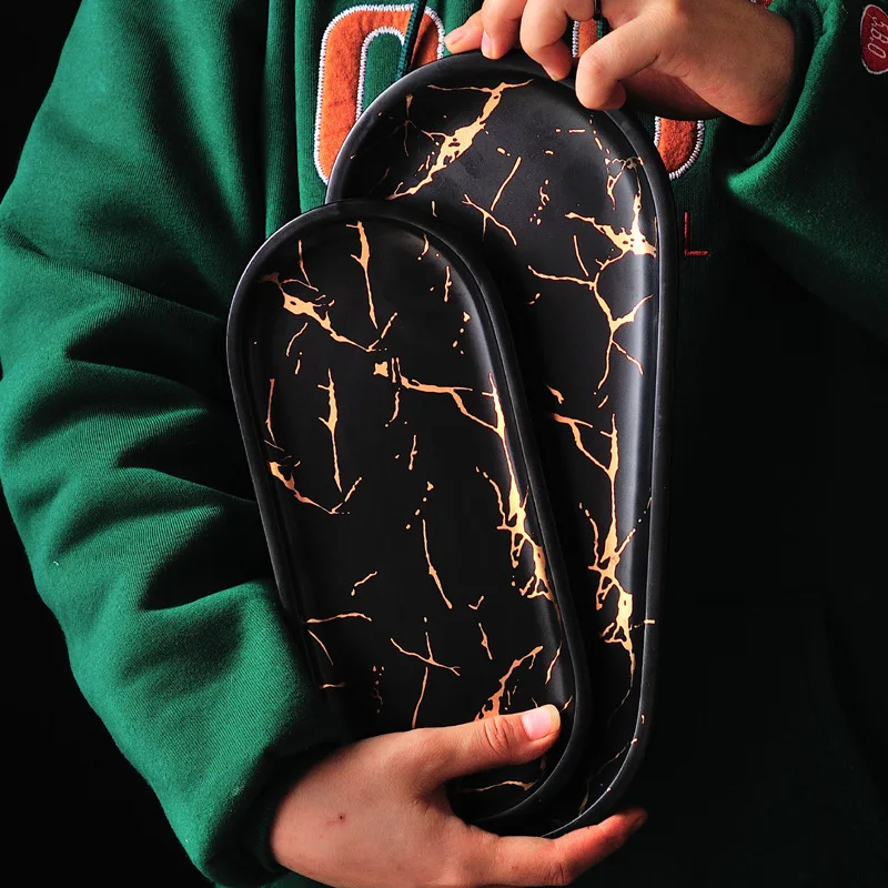 
Nordic style marble pattern rectangular melamine plate irregular western food plate household tray jewelry plate 