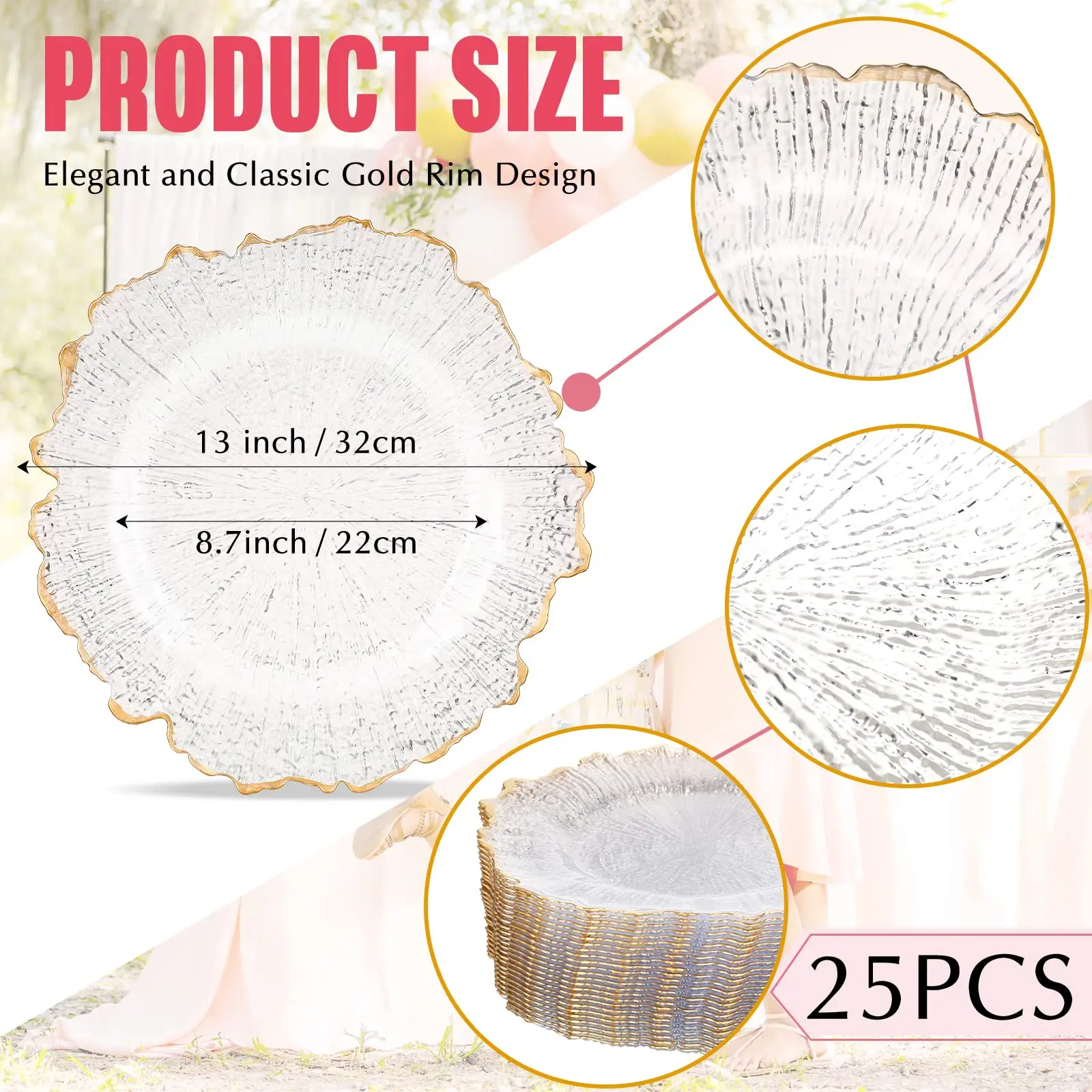 13 inch clear acrylic gold charger plate chargers wedding dinner plate decorative ins golden plastic charger plates event party