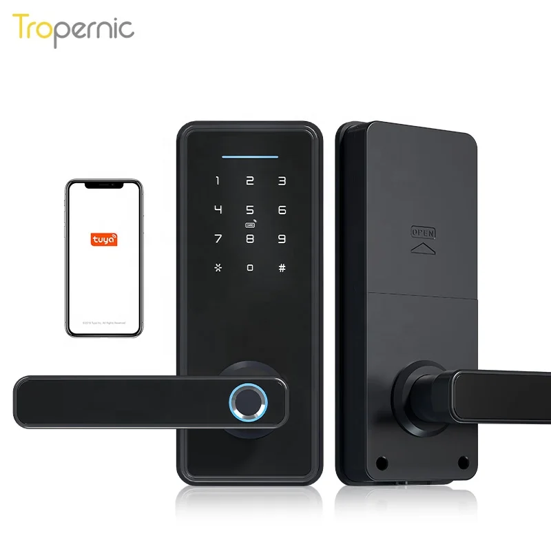 Biometric Fingerprint Digital Keyless Tuya Smart Door Handle Lock for Home Apartment Gate Lock