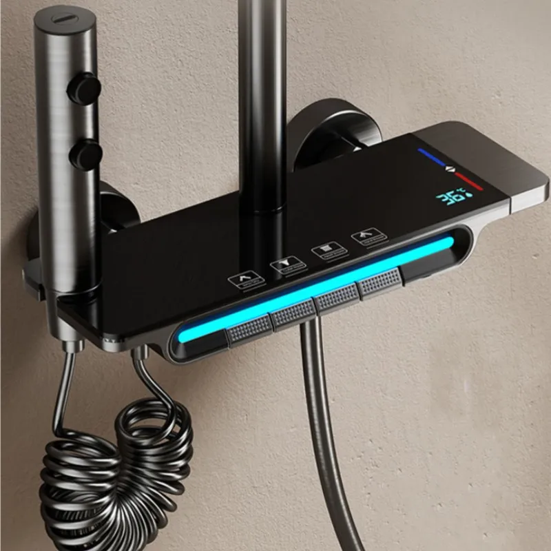 Adjustable Square Thermostatic Bath Shower Faucet Bathroom Hot Cold Bathtub SPA Rainfall Modern Smart Shower Set