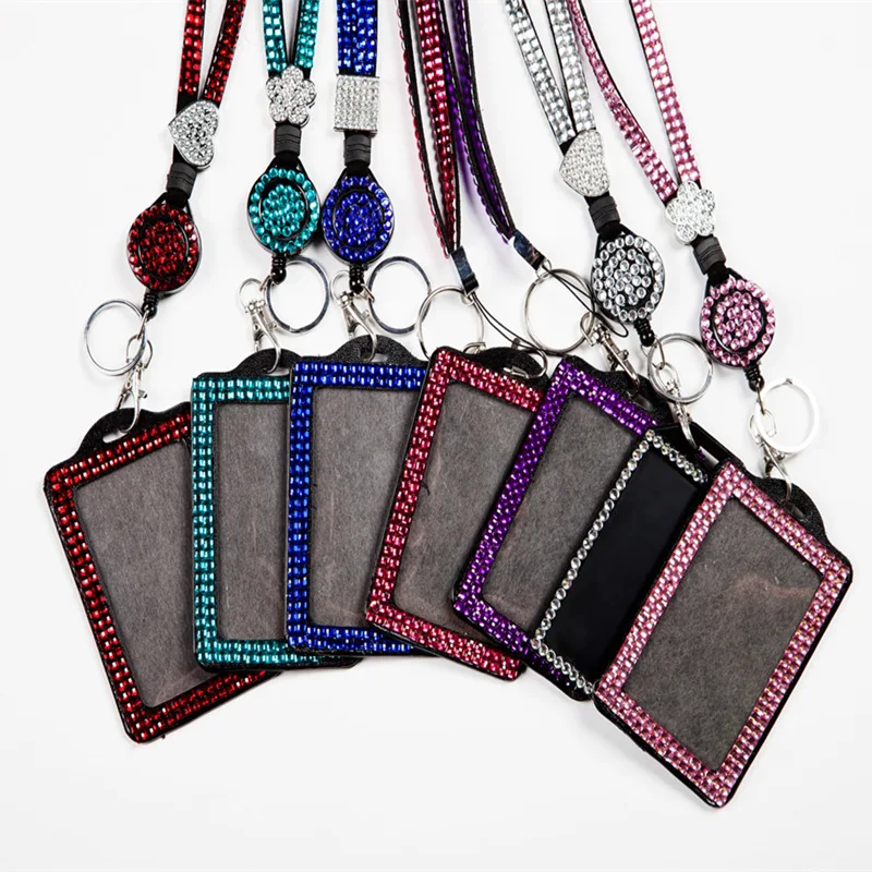 
Card ID Holder Rhinestone Bling Crystal Custom Lanyard Vertical ID Badge Holder Prevent Loss including lanyard 
