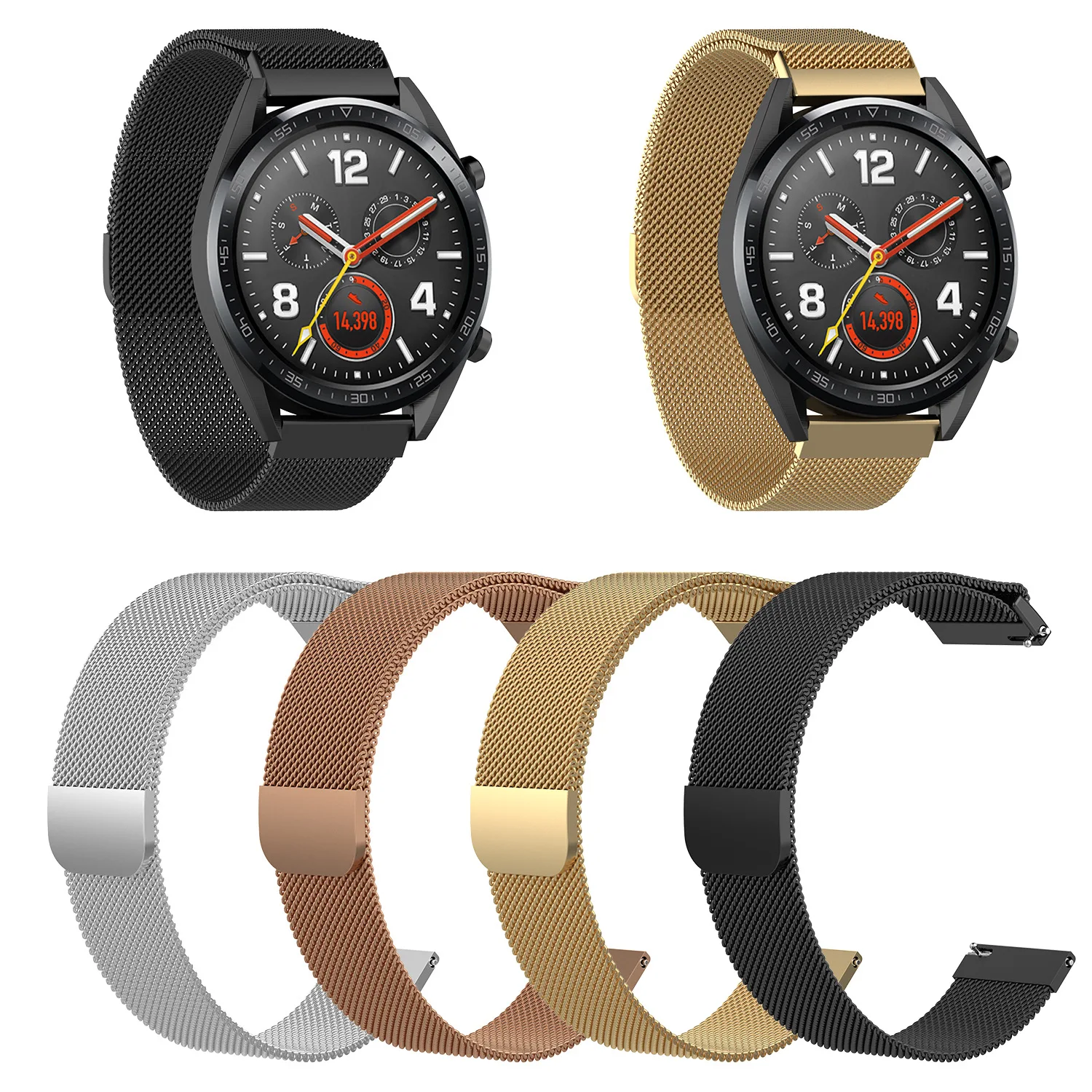 Qiman Milanese Stainless Steel Loop Watch band Strap for Huawei Honor Magic Watch Dream GT GT2 2 SE GS Pro 42mm 46mm