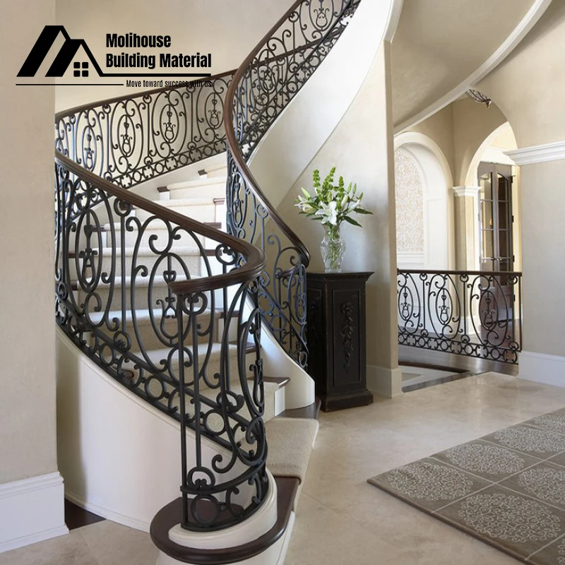 Customized Staircase Luxury Wrought Iron Railing Indoor Royal Staircase Brass Balustrade Metal Railing Handrail Stair