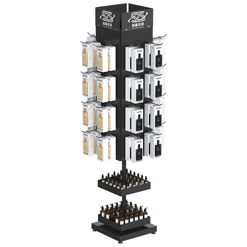 Metal Rotating Perfume Cosmetics Decorations Items Makeup Counter Display Rack For Store