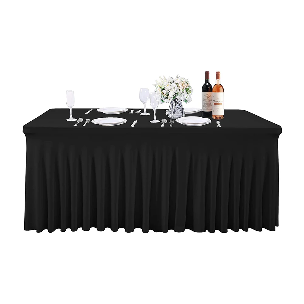 Polyester Rectangular Fabric Blue Stretcher Table Skirt 60 Pair Birthday Table Skirts For Wedding Party Table 90 Round Stretcher