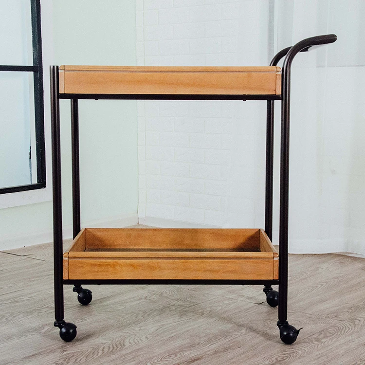 Промышленные деревянные колеса из нержавеющей стали, винтажная Мобильная тележка для кухни, отеля, бара