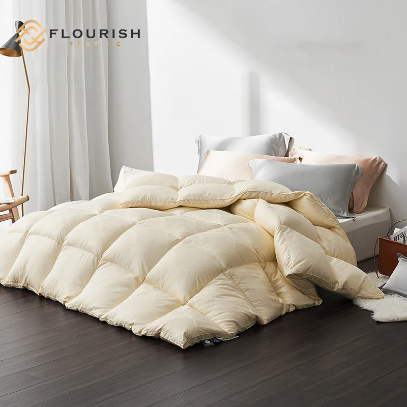 Flourish customizable 90% goose feather 10% goose down filling 100% cotton cover quilt duvet comforter set quilts edredones