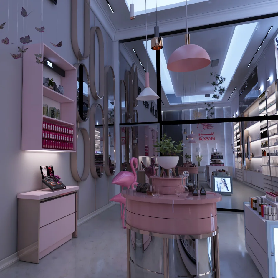 CIRI Custom empty nail polish display stand pink luxury style cosmetic display racks perfume shop MDF display column cabinets