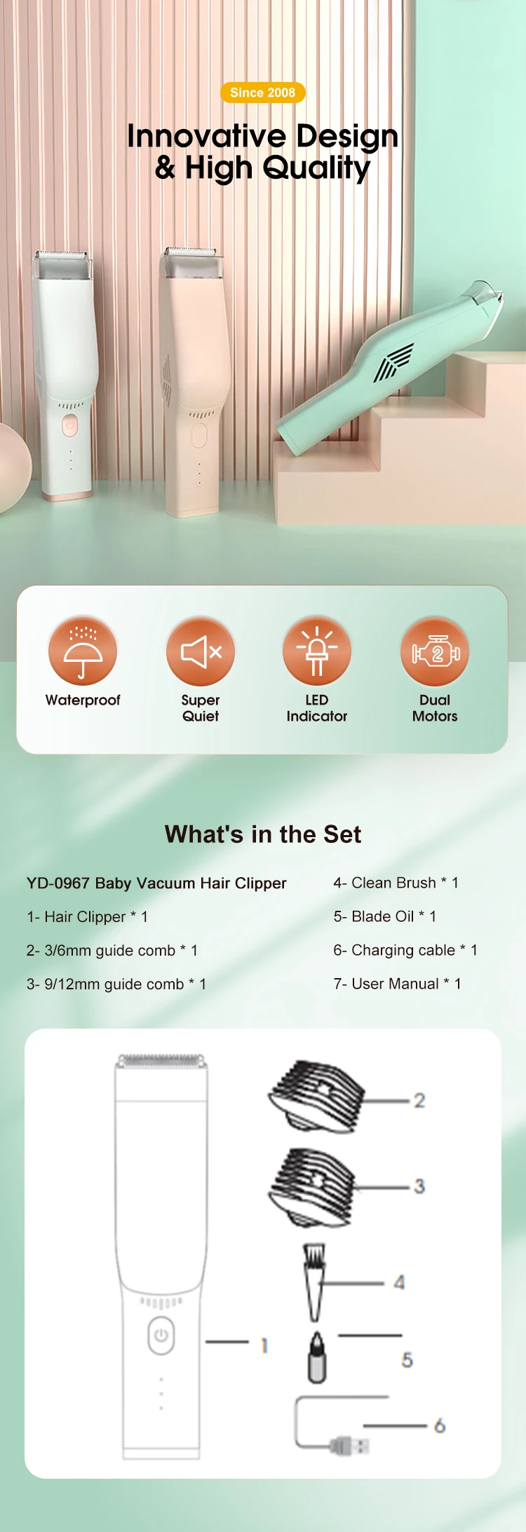 portable electric hair trimmer men/baby hair cutter