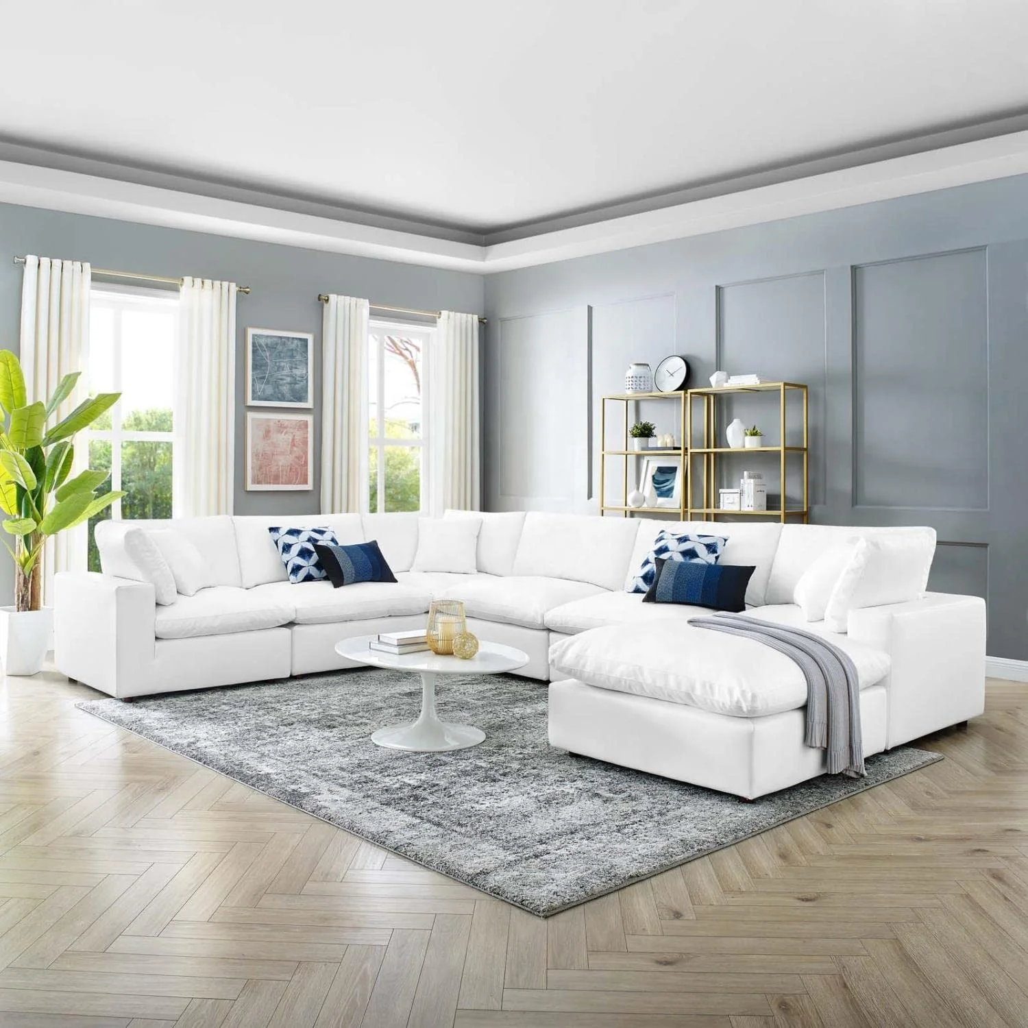 Home Luxury Modular Corner Sectional Sofa Down-Filled Overstuffed Vegan Leather Sectional Couch Sofa