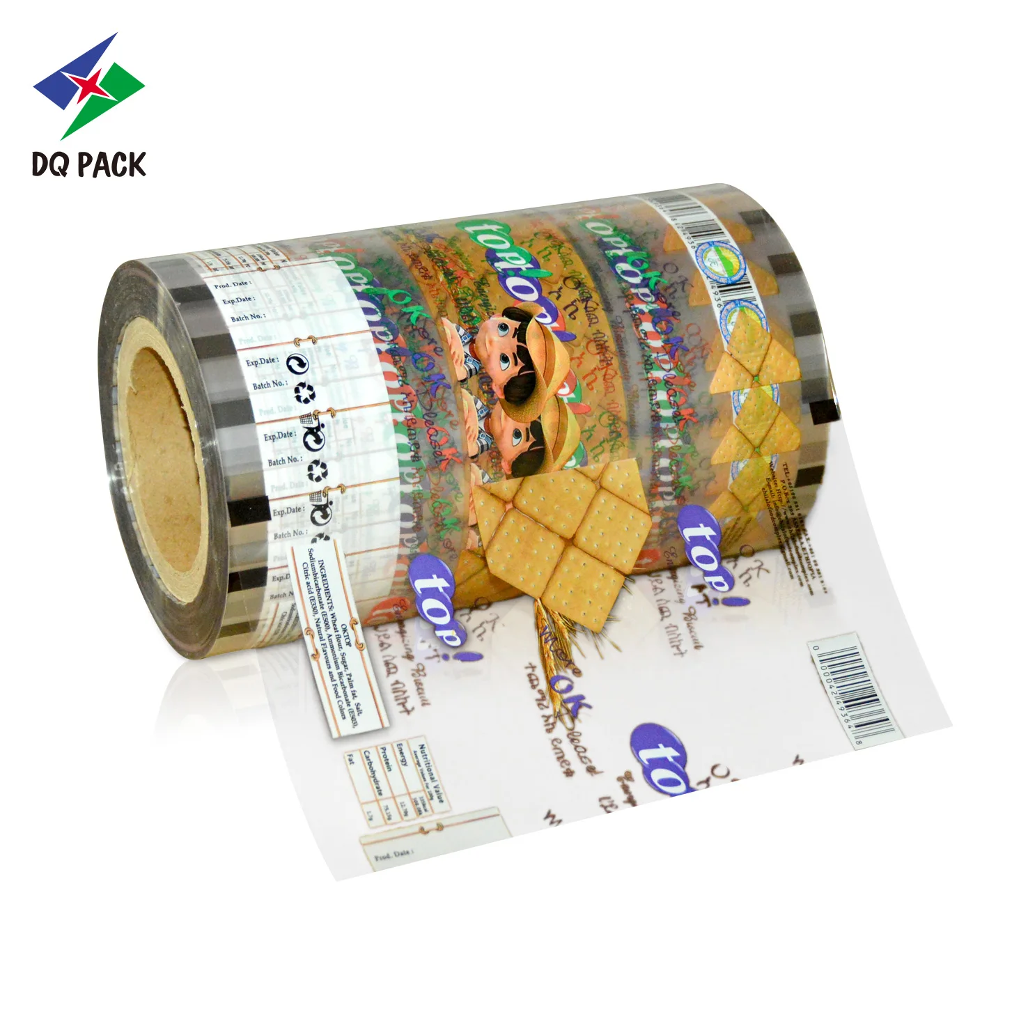 DQ PACK Custtom печать металлизированная рулонная пленка пластиковая бисквитная пищевая Косметическая мыльная упаковочная