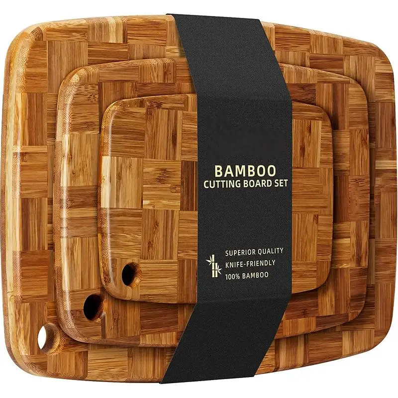 Wholesale checkerboard thick bamboo wood cutting board parquet vertical steak grill beef roast chicken cutting board